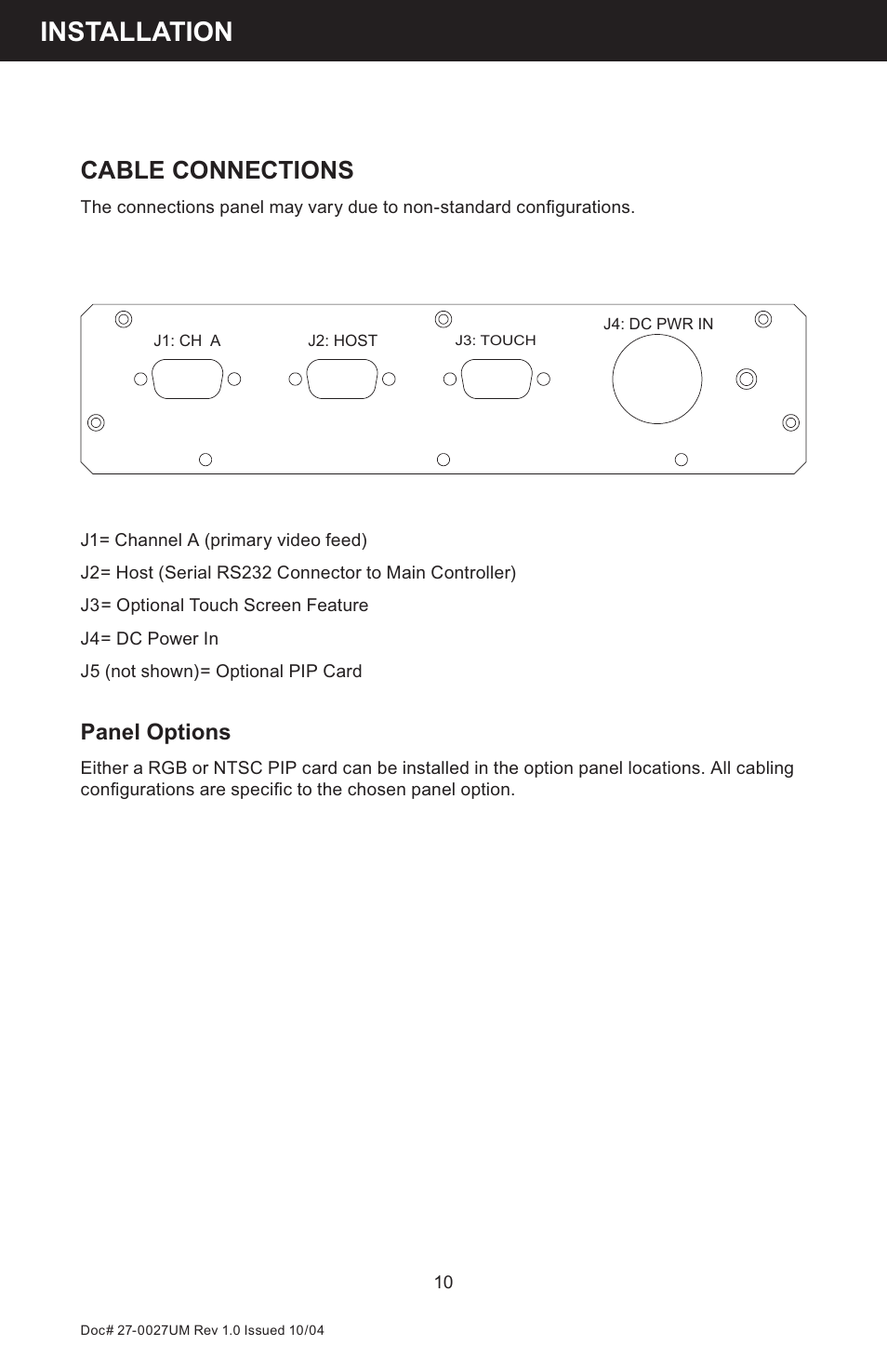 Installation, Cable connections, Panel options | Z Microsystems StarGate 20 User Manual | Page 10 / 64