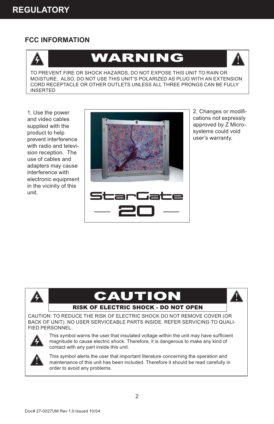 Warning, Caution, Stargate | Z Microsystems StarGate 20 User Manual | Page 2 / 64