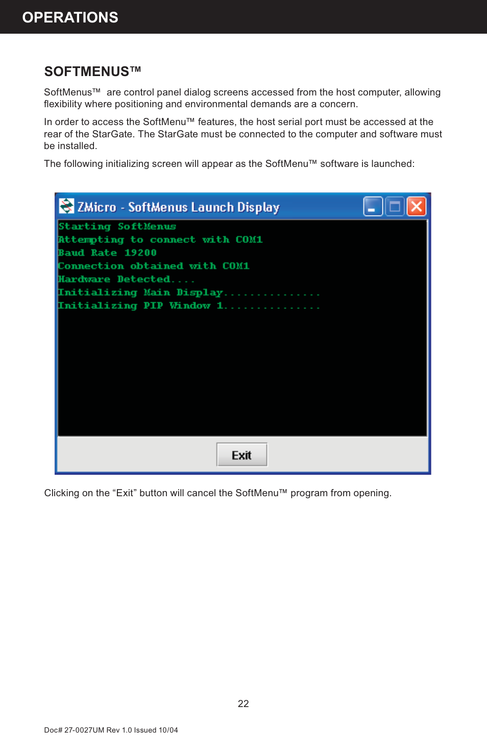 Operations, Softmenus | Z Microsystems StarGate 20 User Manual | Page 22 / 64