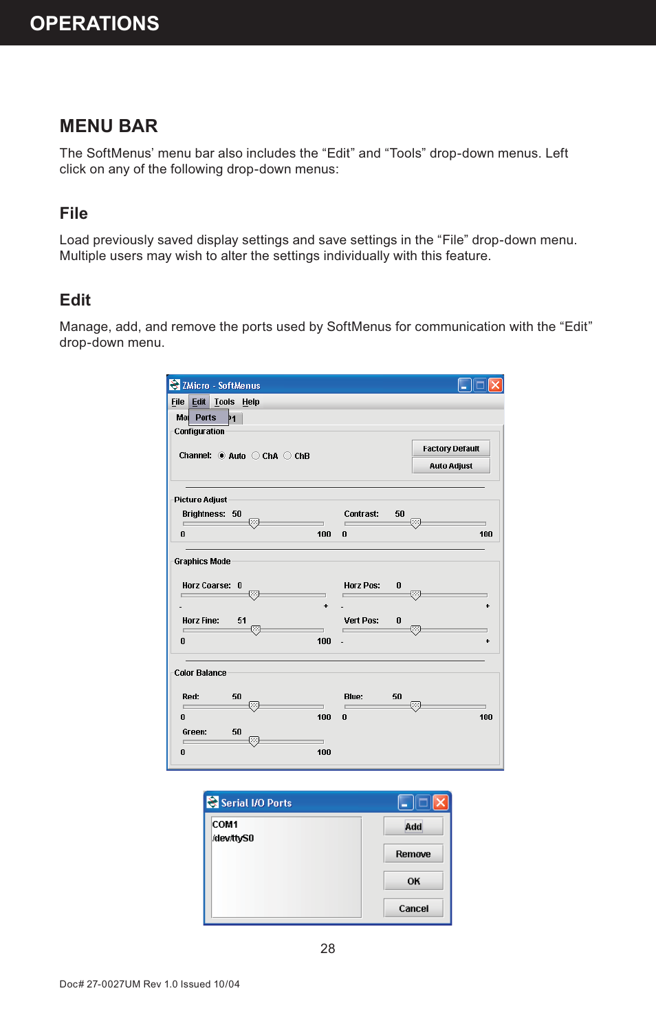 Operations, Menu bar | Z Microsystems StarGate 20 User Manual | Page 28 / 64