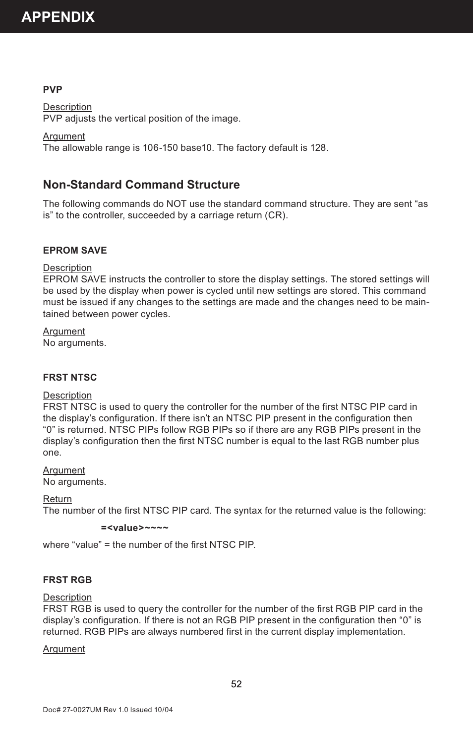 Appendix, Non-standard command structure | Z Microsystems StarGate 20 User Manual | Page 52 / 64