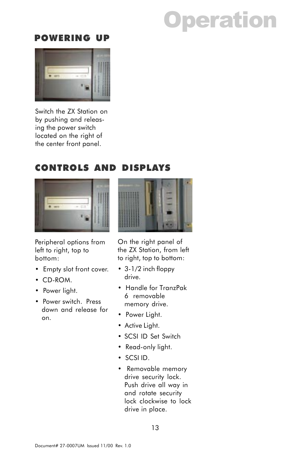 Operation, Powering up, Controls and displays | Z Microsystems ZX Station User Manual | Page 13 / 34