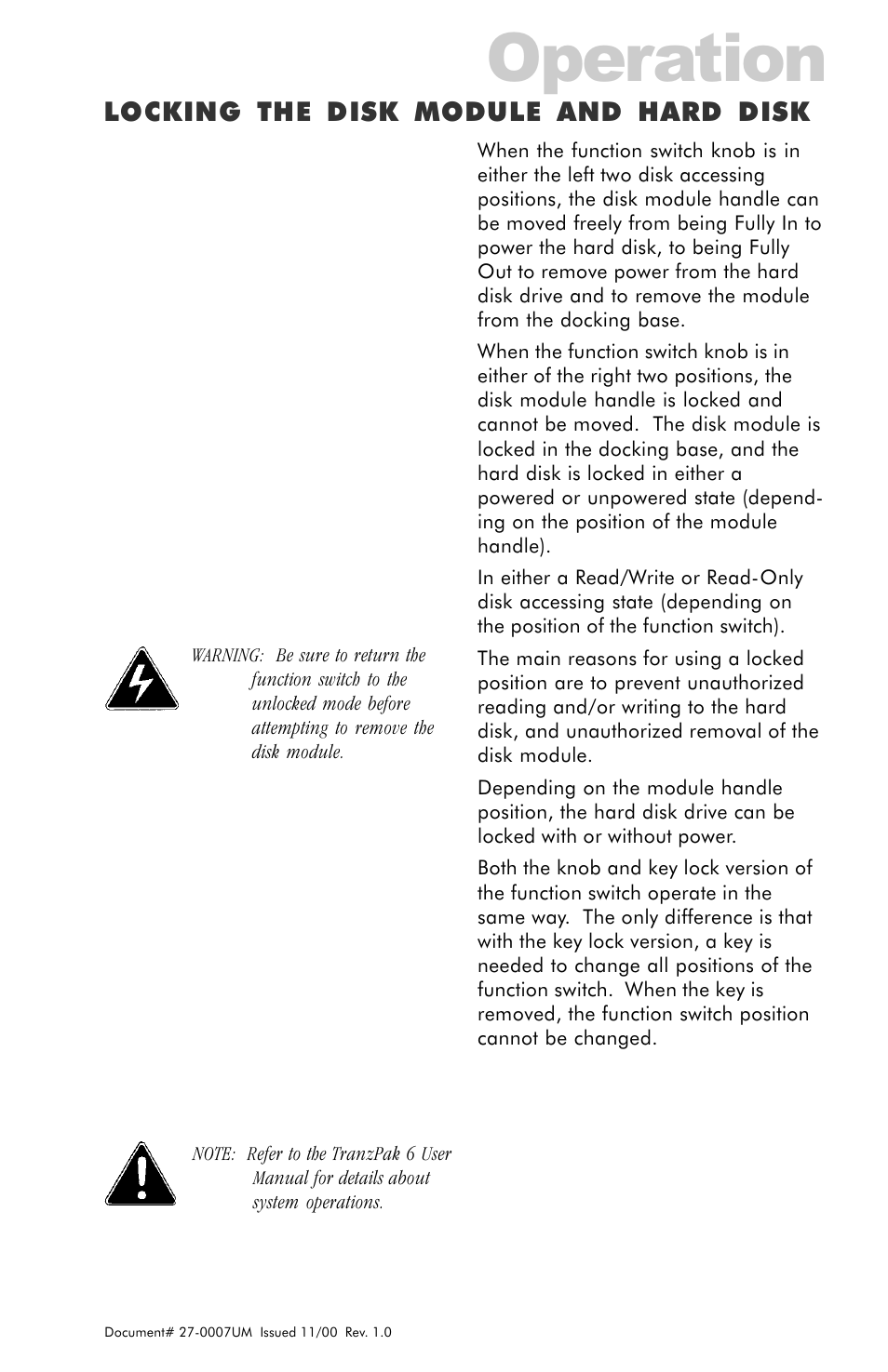 Operation, Locking the disk module and hard disk | Z Microsystems ZX Station User Manual | Page 21 / 34