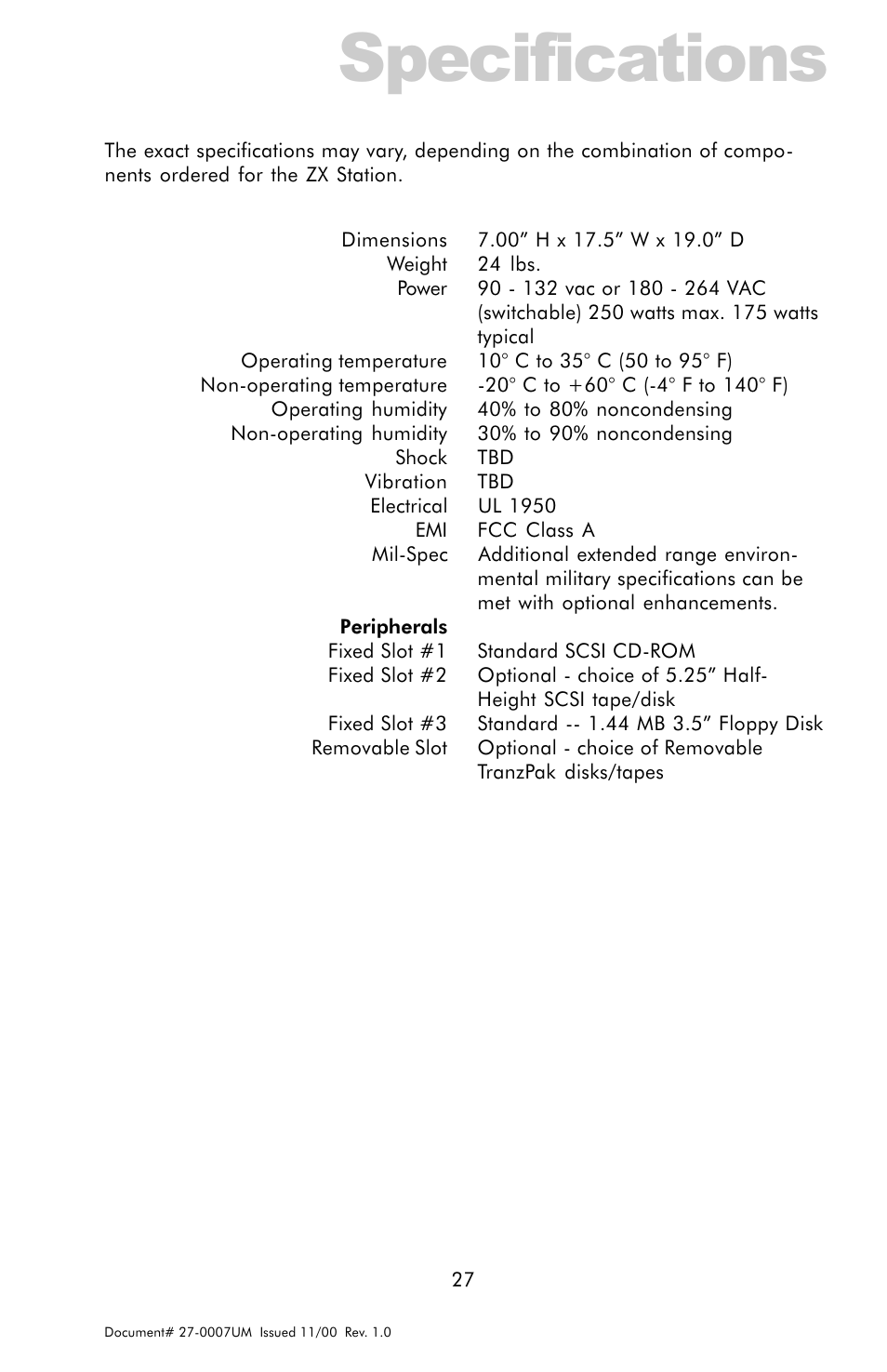 Specifications | Z Microsystems ZX Station User Manual | Page 27 / 34