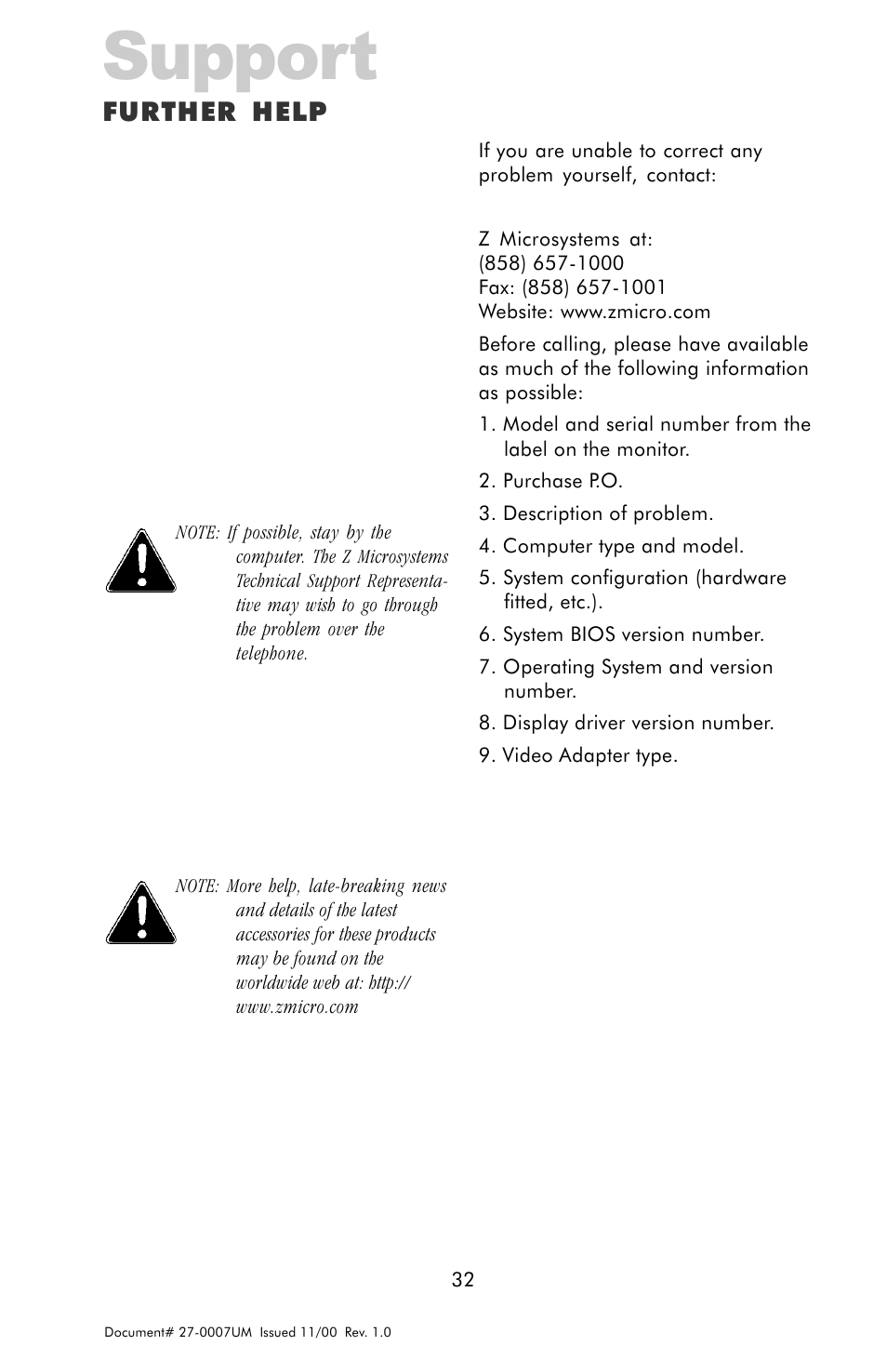Support, Further help | Z Microsystems ZX Station User Manual | Page 32 / 34