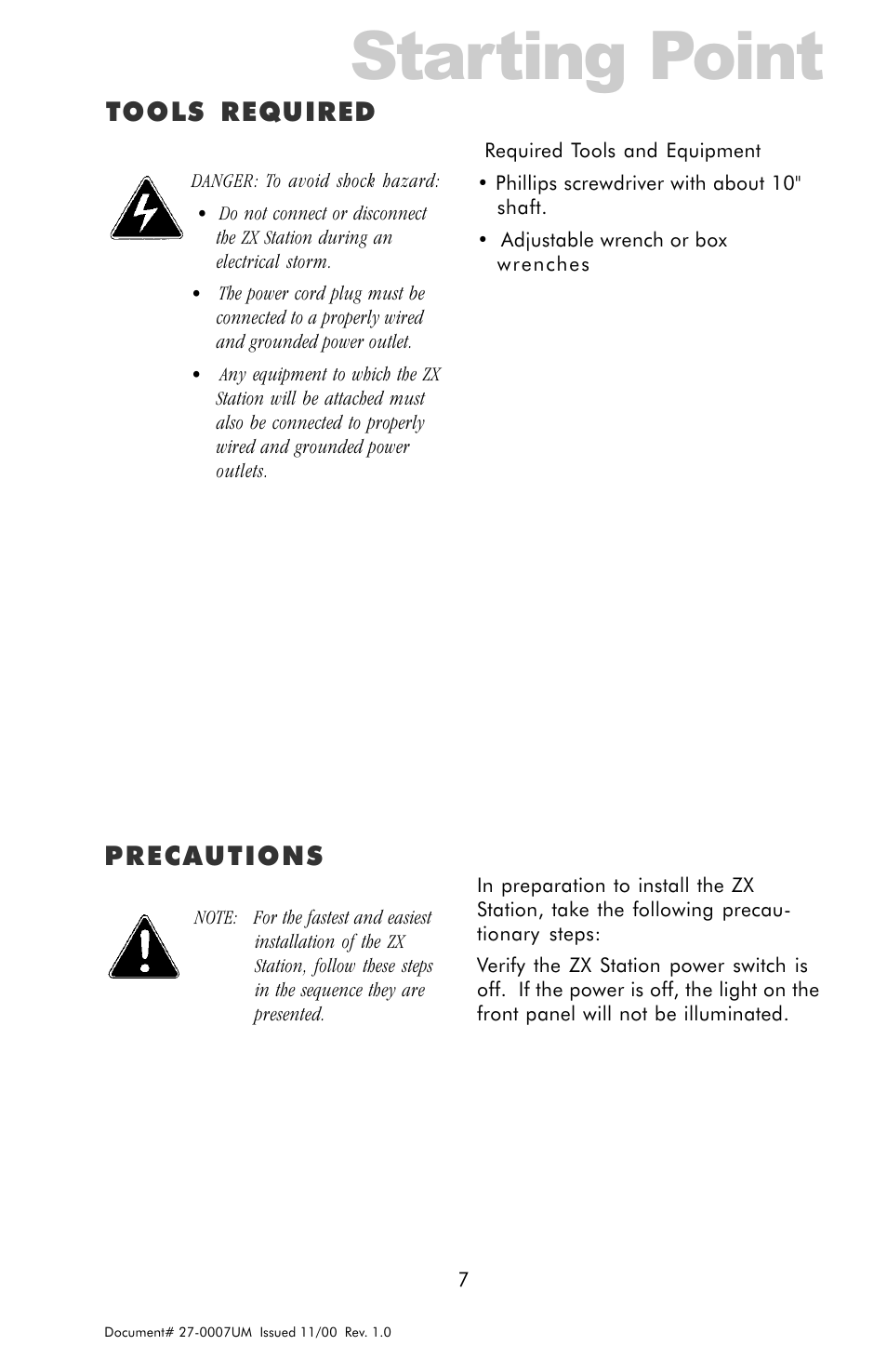 Tools required, Precautions, Starting point | Tools required precautions | Z Microsystems ZX Station User Manual | Page 7 / 34