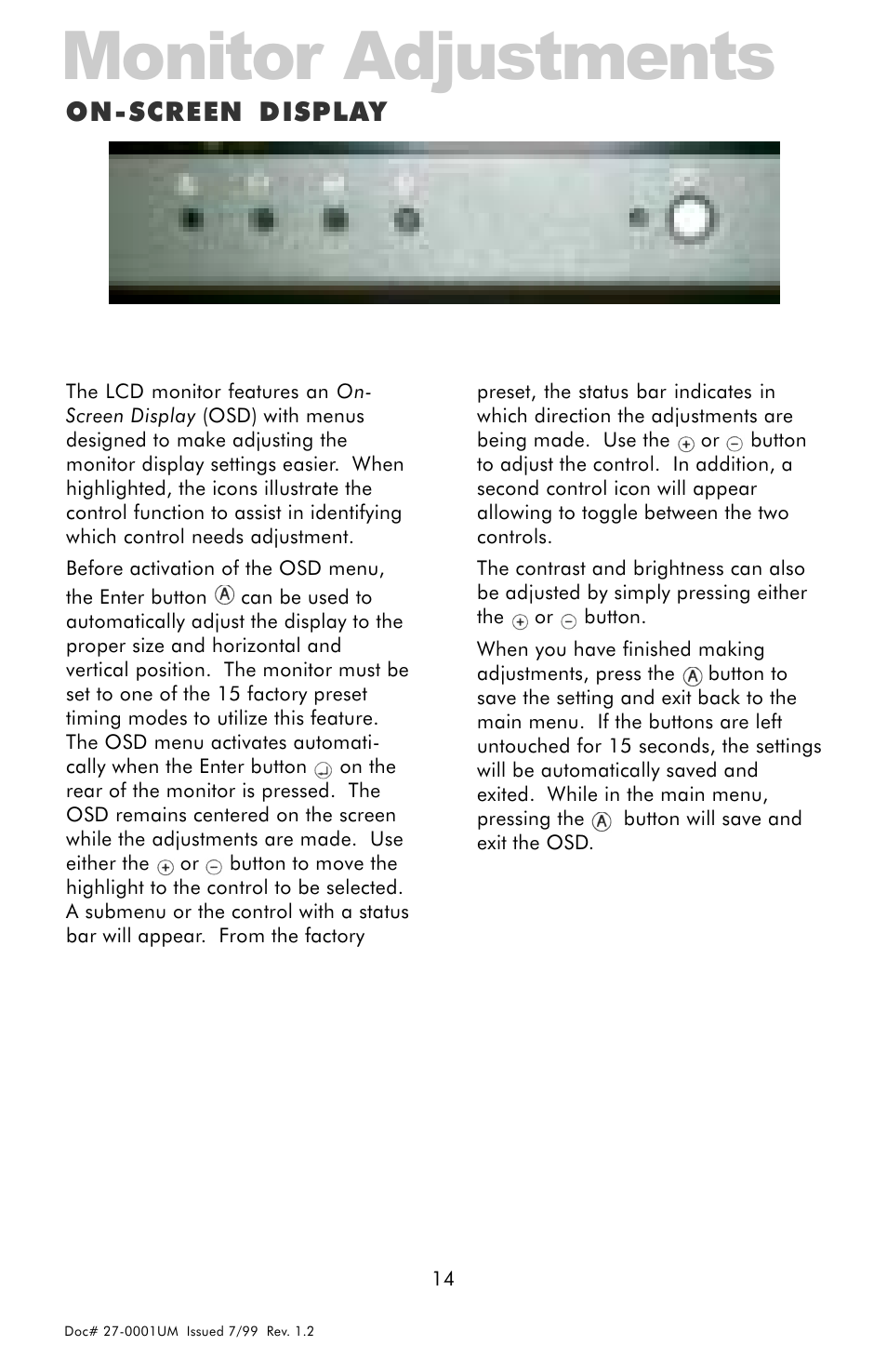 Monitor adjustments, On-screen display | Z Microsystems 14 User Manual | Page 14 / 32