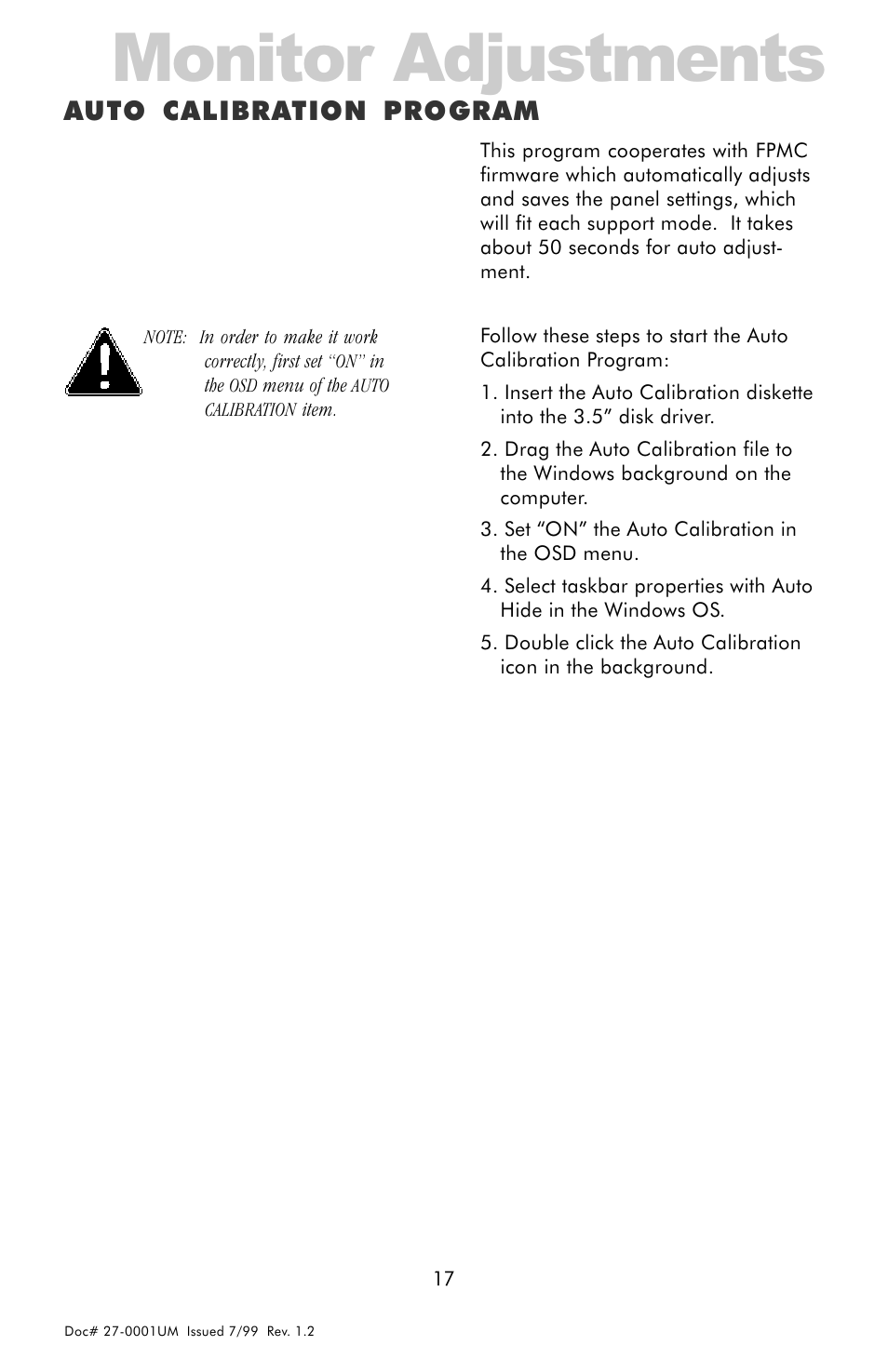 Monitor adjustments, Auto calibration program | Z Microsystems 14 User Manual | Page 17 / 32
