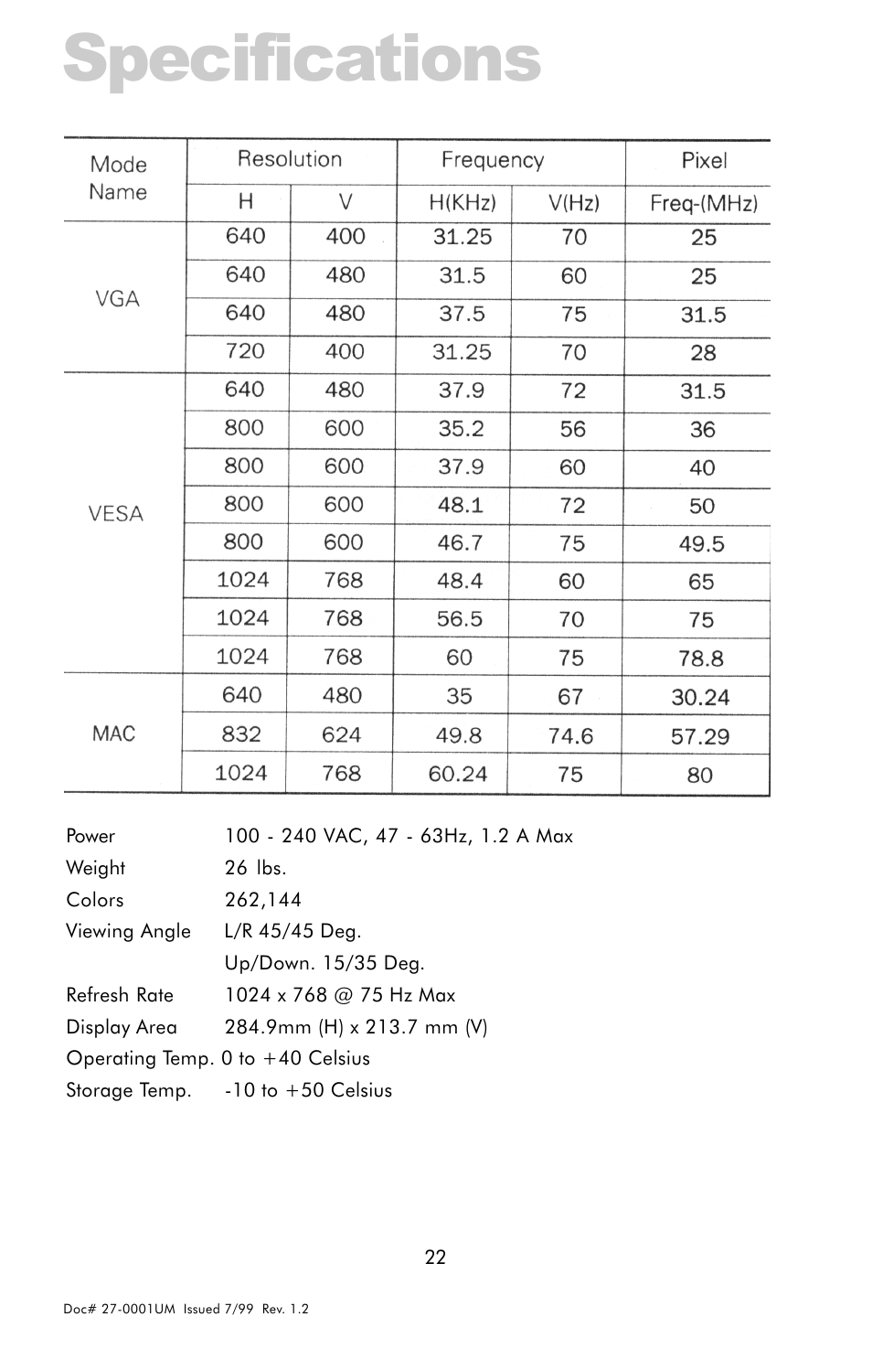 Specifications | Z Microsystems 14 User Manual | Page 22 / 32