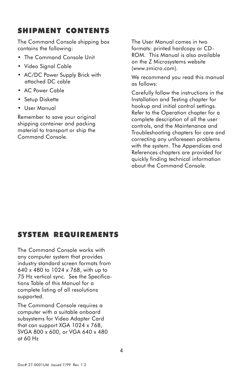 System requirements, Shipment contents | Z Microsystems 14 User Manual | Page 4 / 32