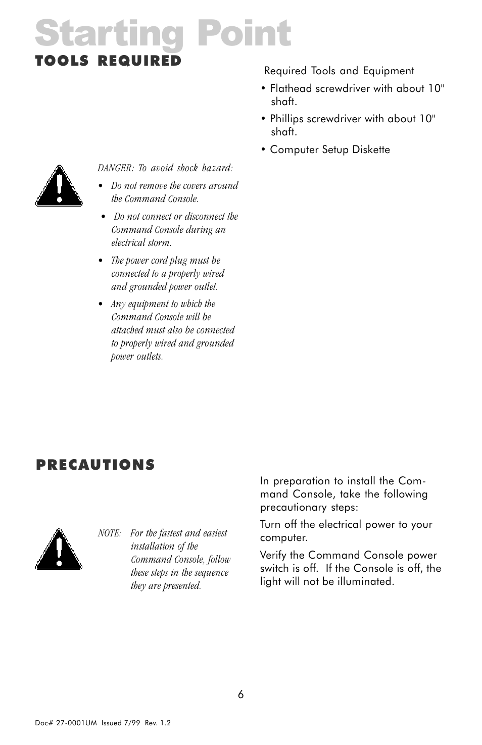 Starting point, Tools required precautions | Z Microsystems 14 User Manual | Page 6 / 32
