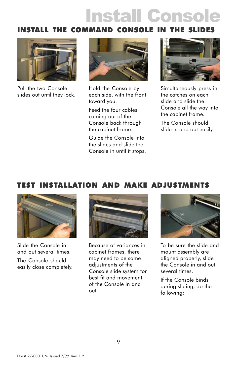 Install console, Install the command console in the slides, Test installation and make adjustments | Z Microsystems 14 User Manual | Page 9 / 32