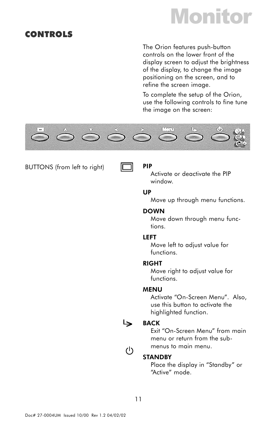 Monitor, Controls | Z Microsystems 18 User Manual | Page 11 / 29