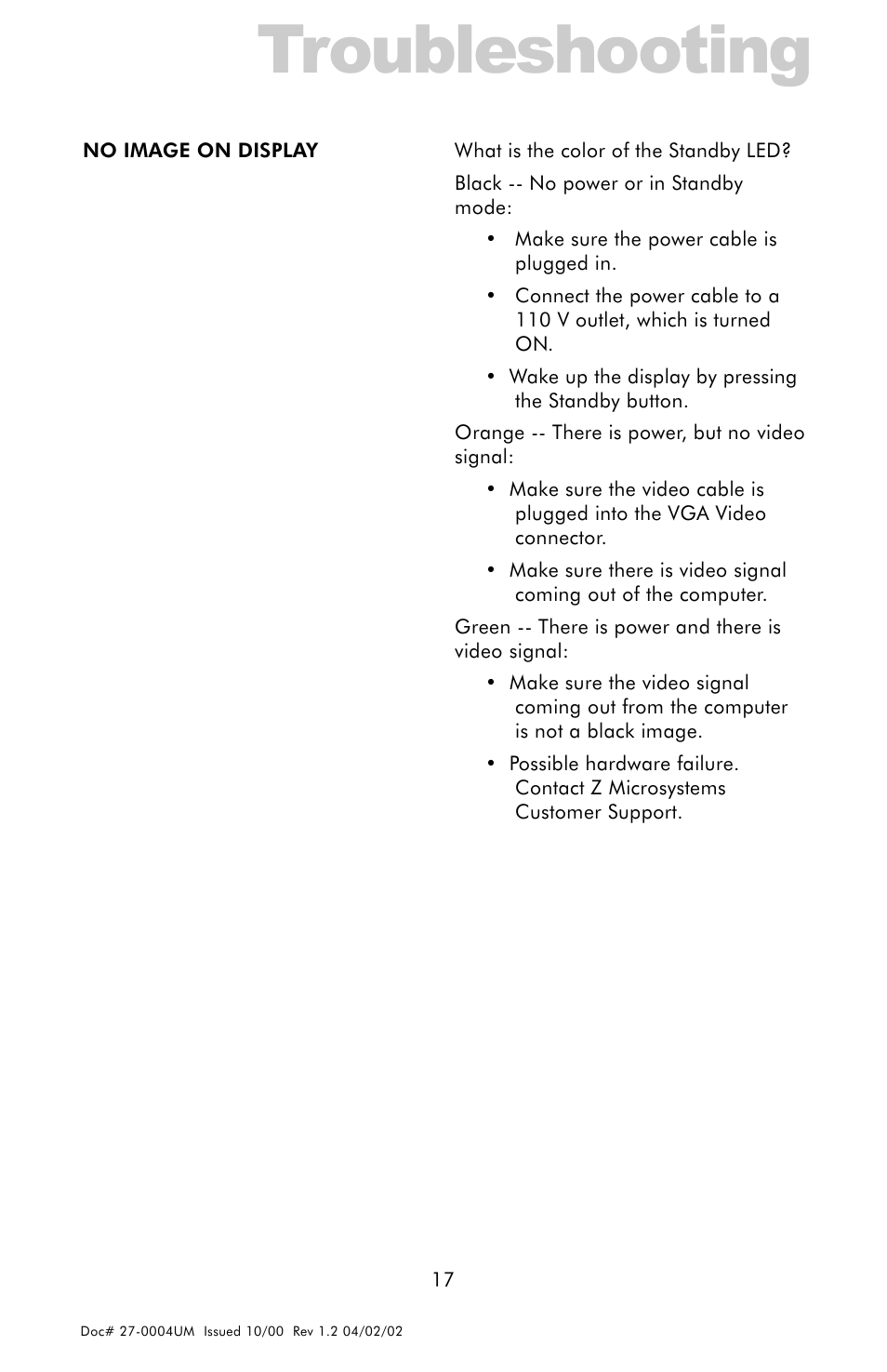 Troubleshooting | Z Microsystems 18 User Manual | Page 17 / 29