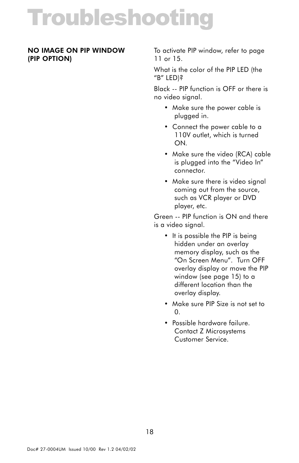 Troubleshooting | Z Microsystems 18 User Manual | Page 18 / 29