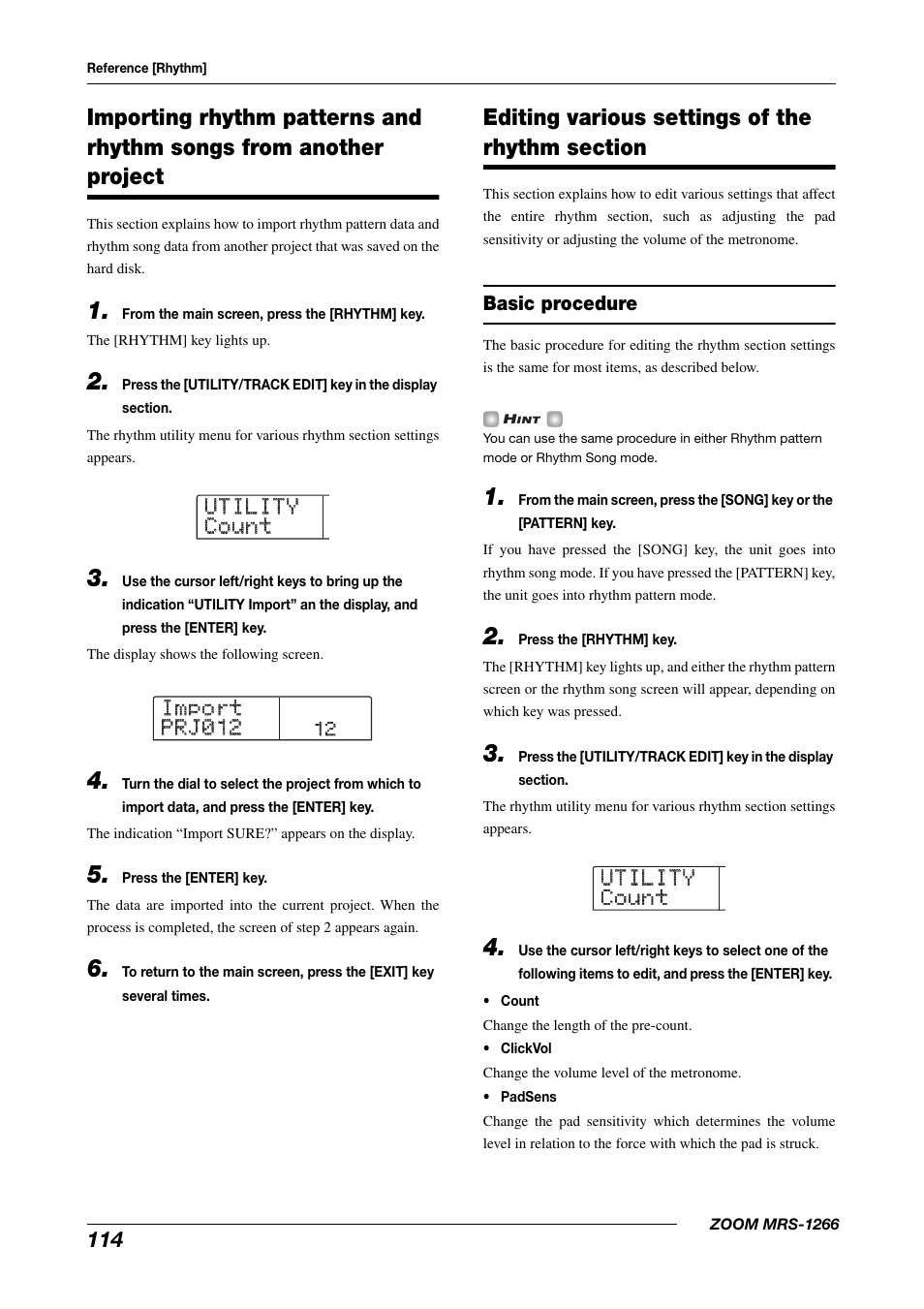 Utility utility count count | Zoom MRS-1266 User Manual | Page 114 / 192