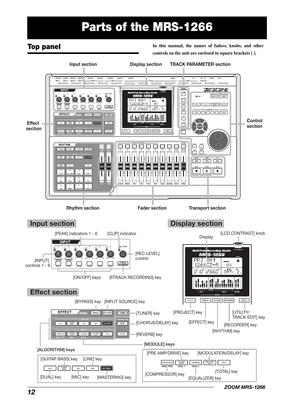 Parts of the mrs-1266, Top panel | Zoom MRS-1266 User Manual | Page 12 / 192