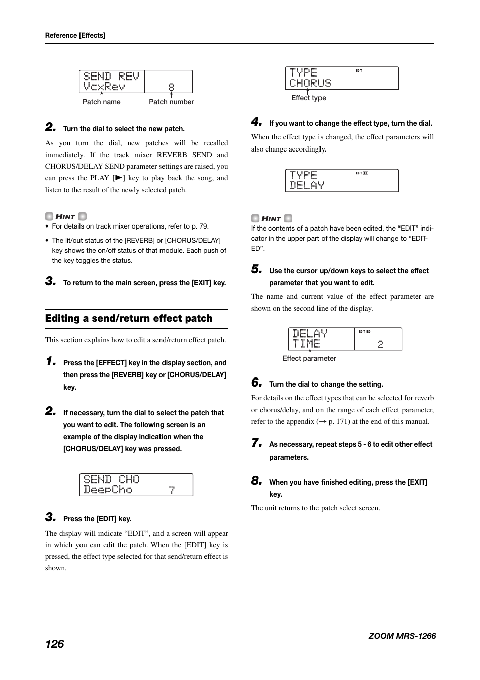 Send rev send rev vcxrev vcxrev, Type type delay delay, Delay delay time time | Zoom MRS-1266 User Manual | Page 126 / 192