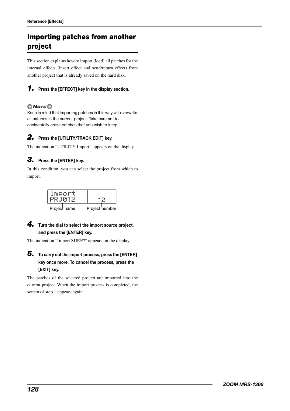 Importing patches from another project | Zoom MRS-1266 User Manual | Page 128 / 192