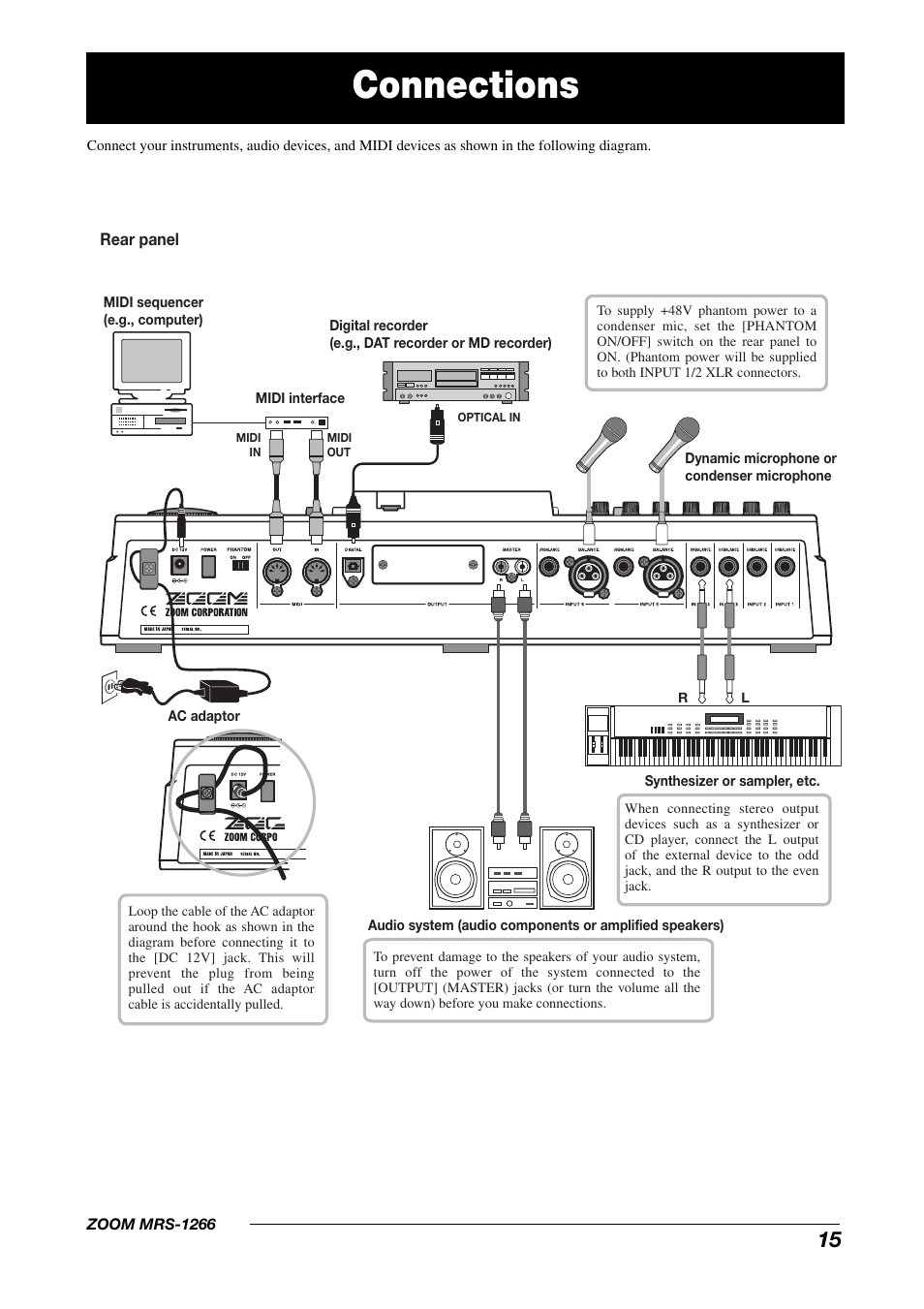Connections | Zoom MRS-1266 User Manual | Page 15 / 192