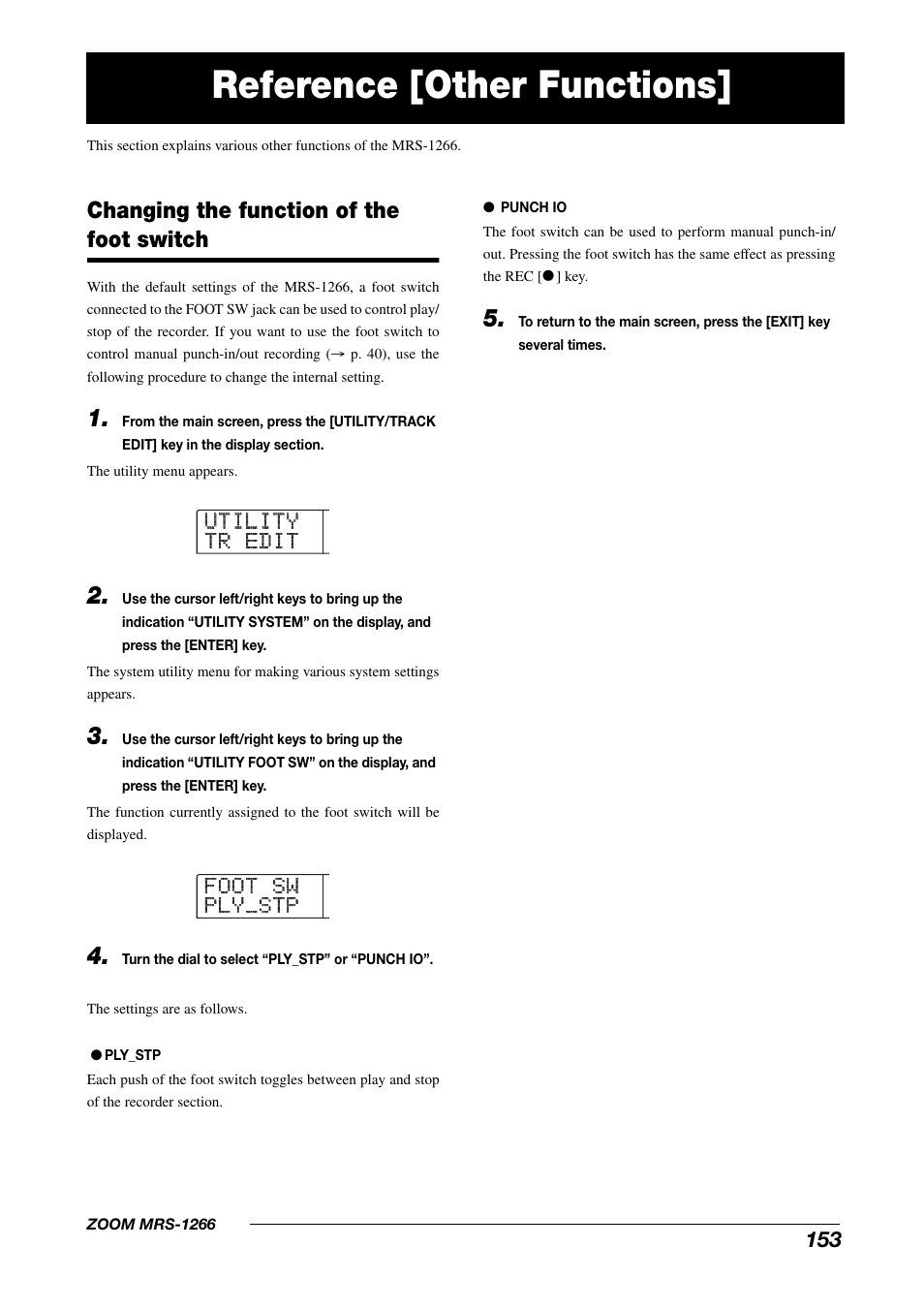 Reference [other functions, Changing the function of the foot switch | Zoom MRS-1266 User Manual | Page 153 / 192
