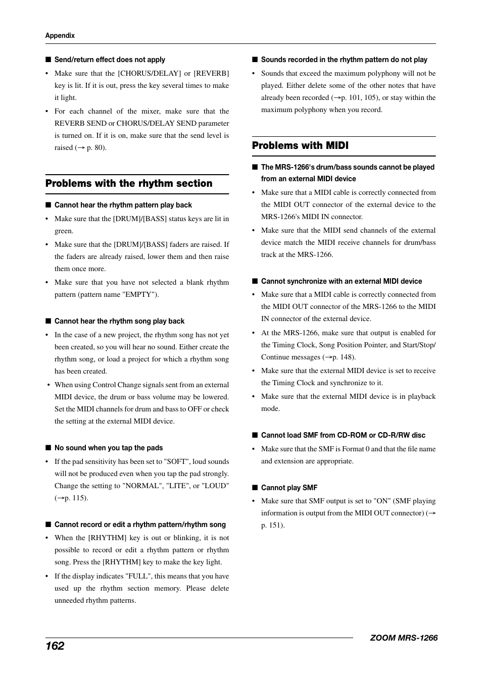 Problems with midi | Zoom MRS-1266 User Manual | Page 162 / 192