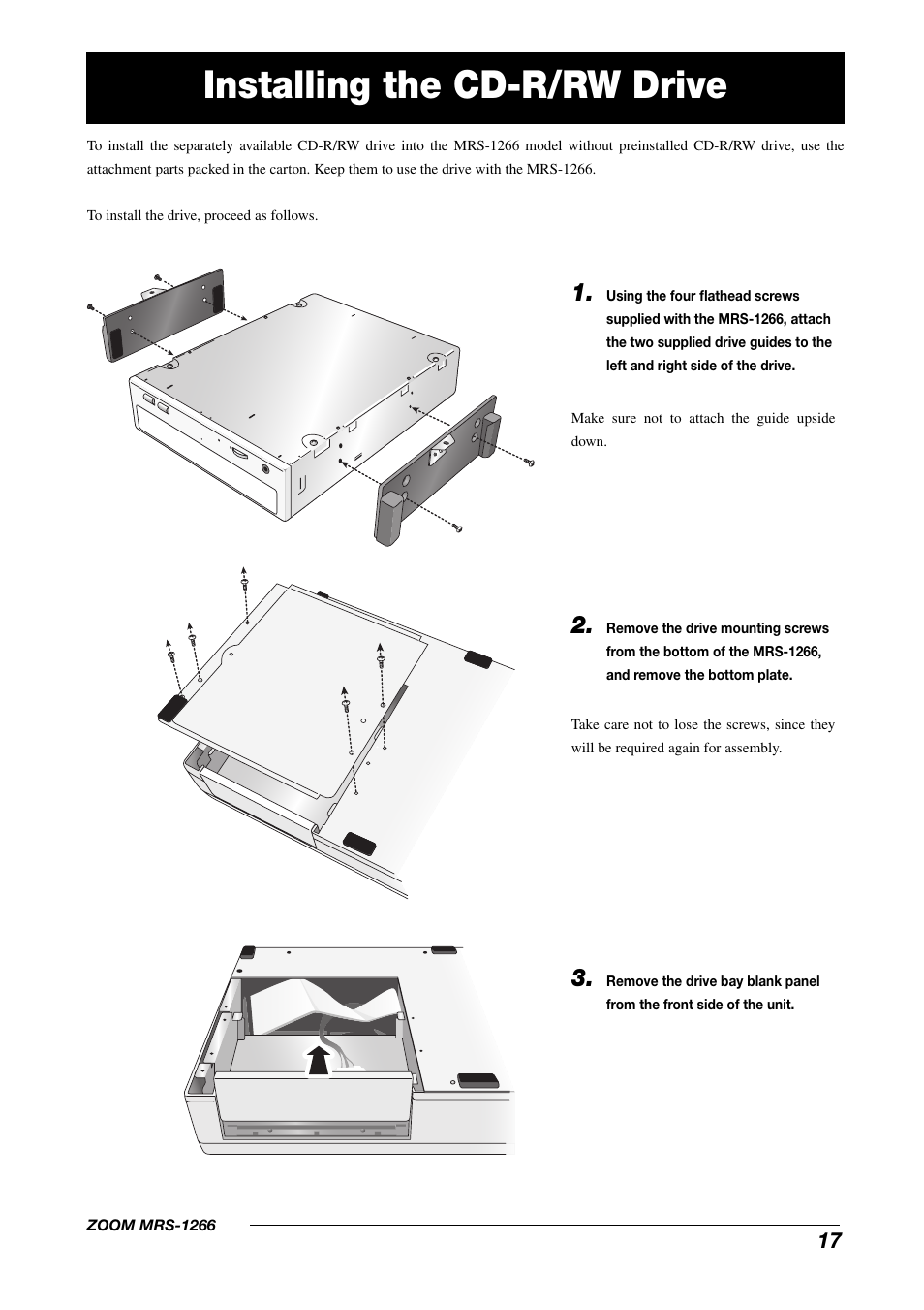 Installing the cd-r/rw drive | Zoom MRS-1266 User Manual | Page 17 / 192