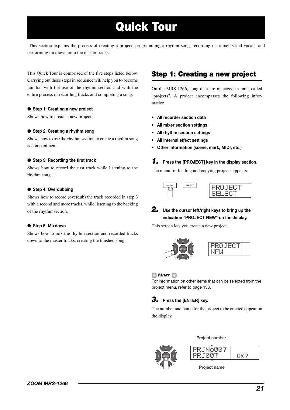 Quick tour, Step 1: creating a new project | Zoom MRS-1266 User Manual | Page 21 / 192