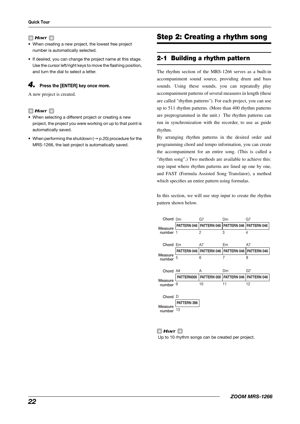Step 2: creating a rhythm song, 1 building a rhythm pattern | Zoom MRS-1266 User Manual | Page 22 / 192