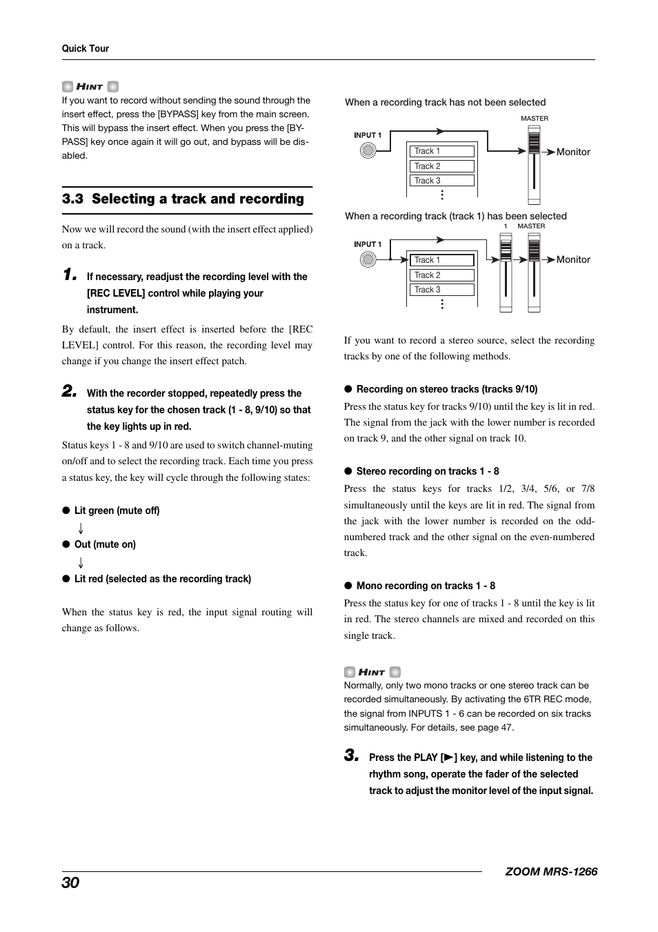 3 selecting a track and recording | Zoom MRS-1266 User Manual | Page 30 / 192
