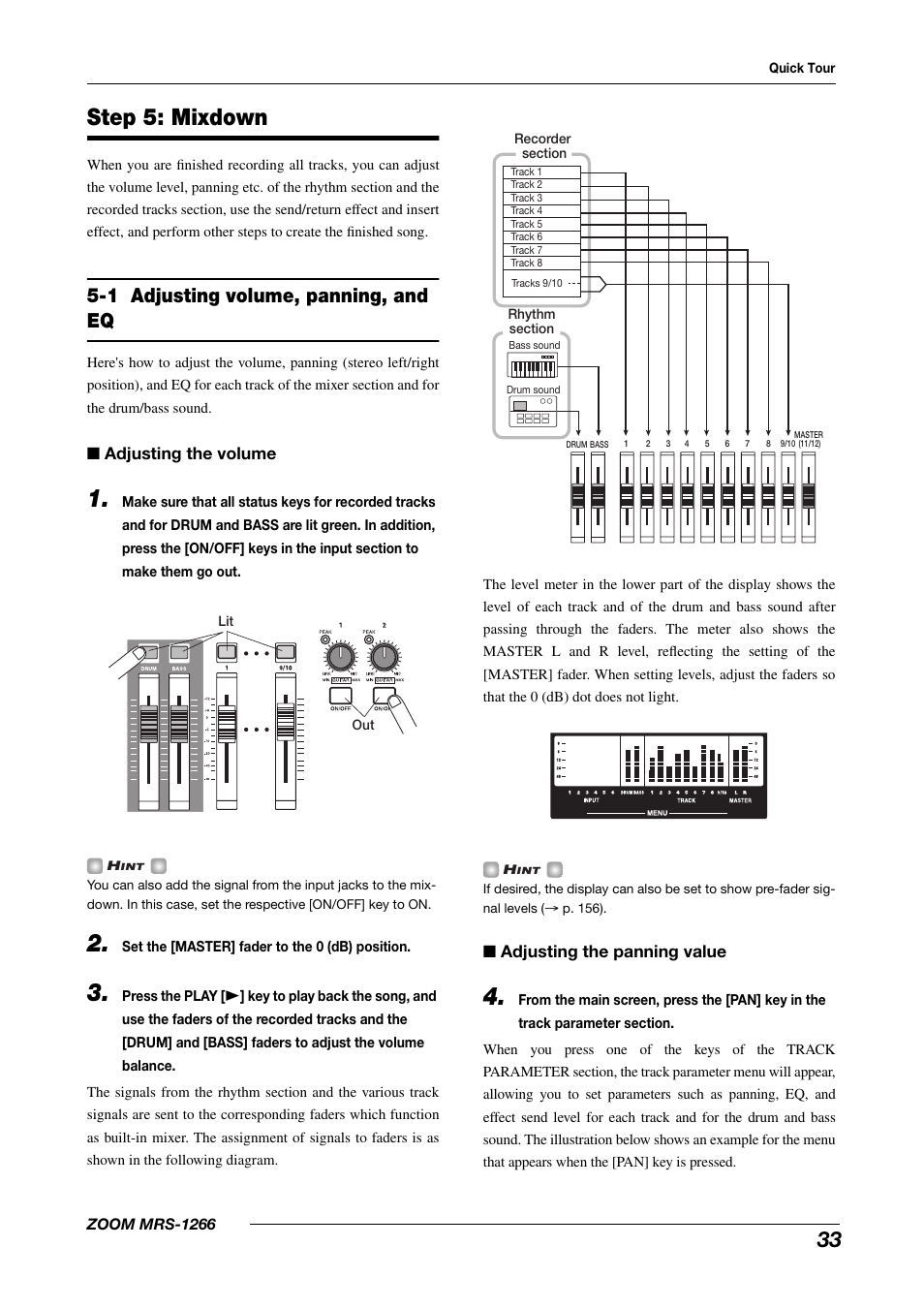 Step 5: mixdown, 1 adjusting volume, panning, and eq | Zoom MRS-1266 User Manual | Page 33 / 192