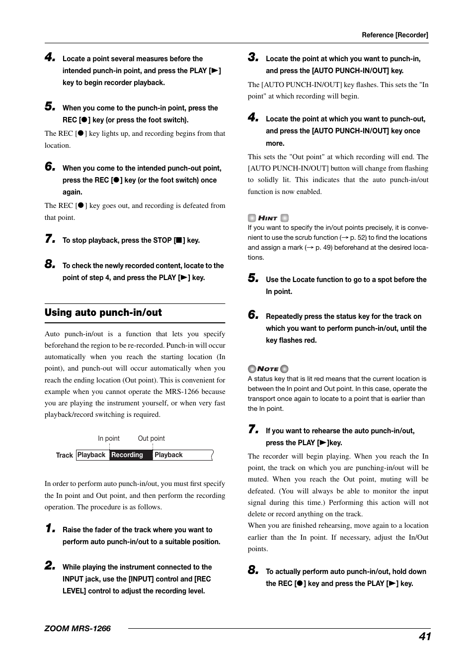 Using auto punch-in/out | Zoom MRS-1266 User Manual | Page 41 / 192