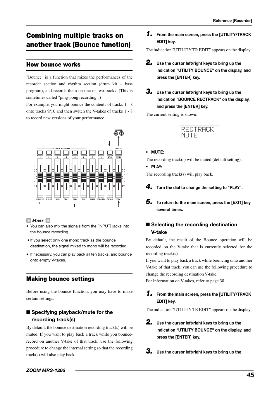 Rectrack rectrack mute mute, How bounce works, Making bounce settings | Zoom MRS-1266 User Manual | Page 45 / 192