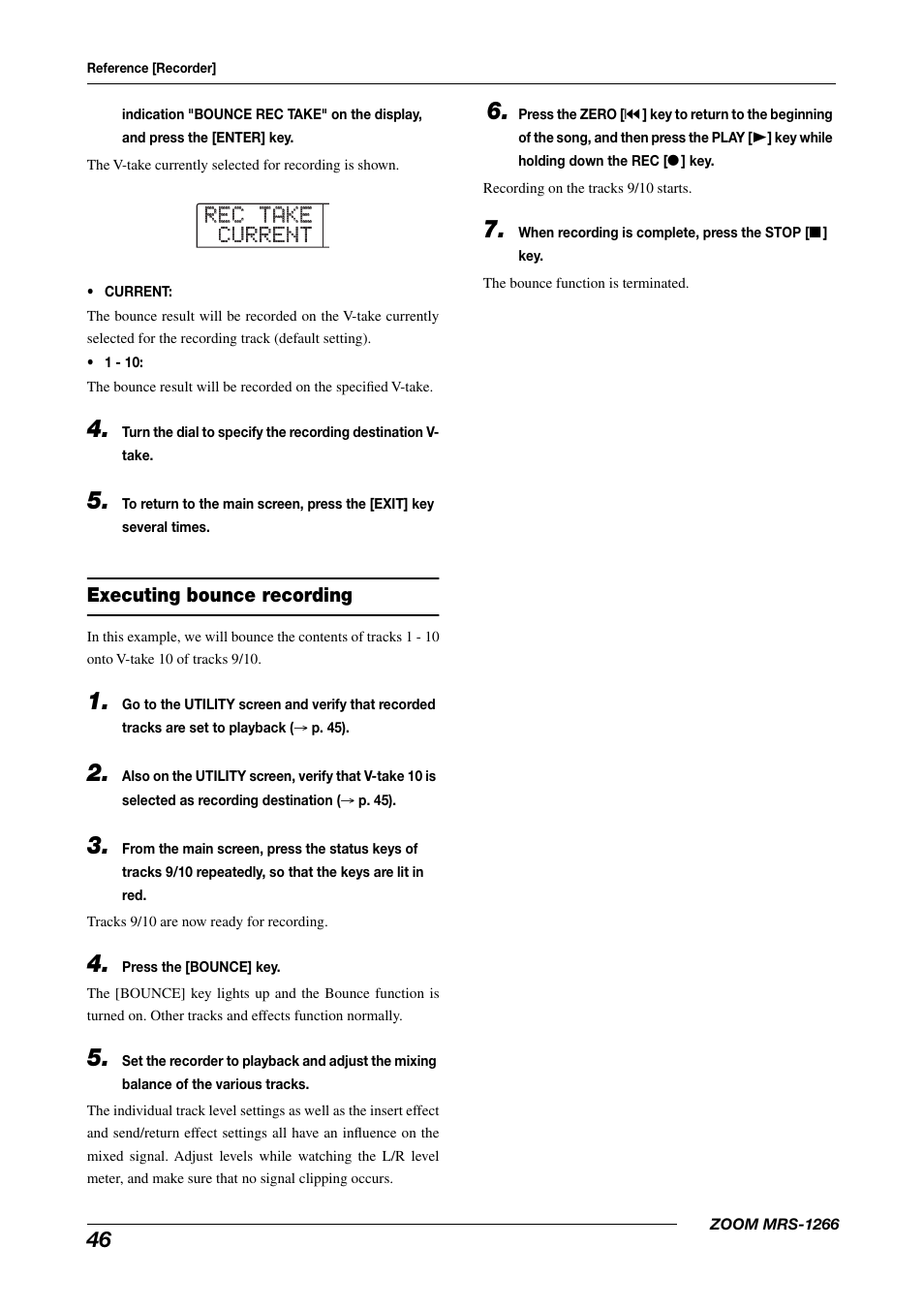 Rec take rec take current current | Zoom MRS-1266 User Manual | Page 46 / 192