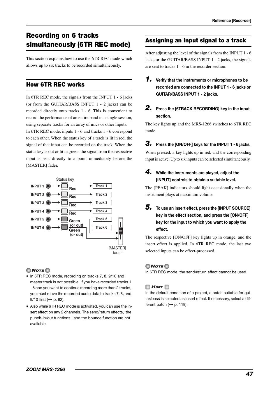 How 6tr rec works, Assigning an input signal to a track | Zoom MRS-1266 User Manual | Page 47 / 192
