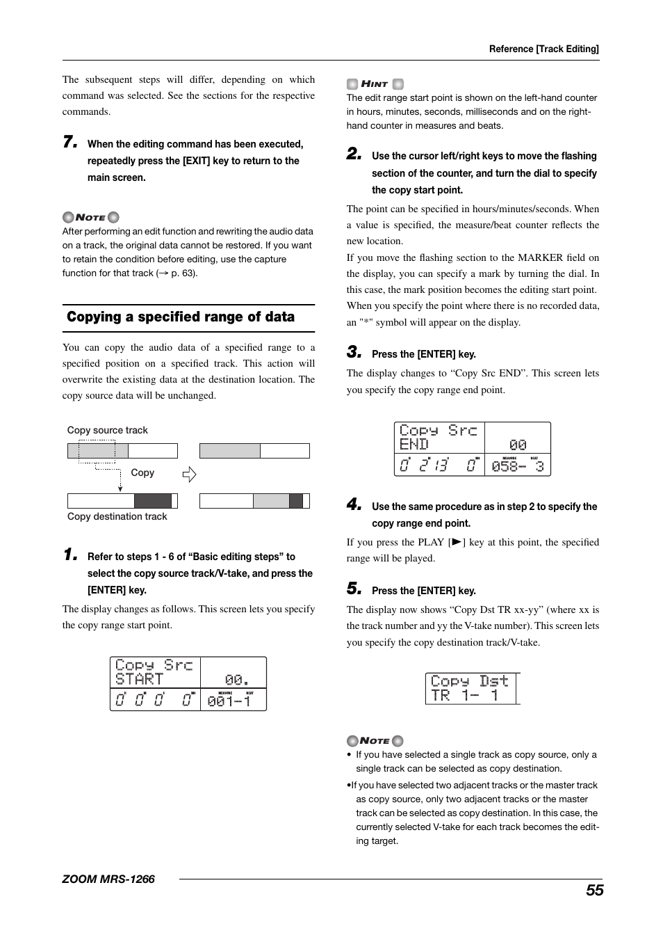 Copy src copy src start start, Copy src copy src end end, Copy dst copy dst tr 1- 1 tr 1- 1 | Zoom MRS-1266 User Manual | Page 55 / 192