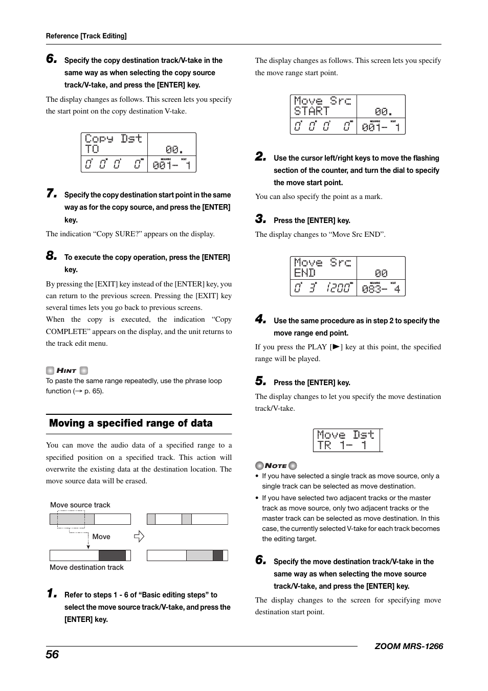 Copy dst copy dst to to, Move src move src start start, Move src move src end end | Move dst move dst tr 1- 1 tr 1- 1 | Zoom MRS-1266 User Manual | Page 56 / 192