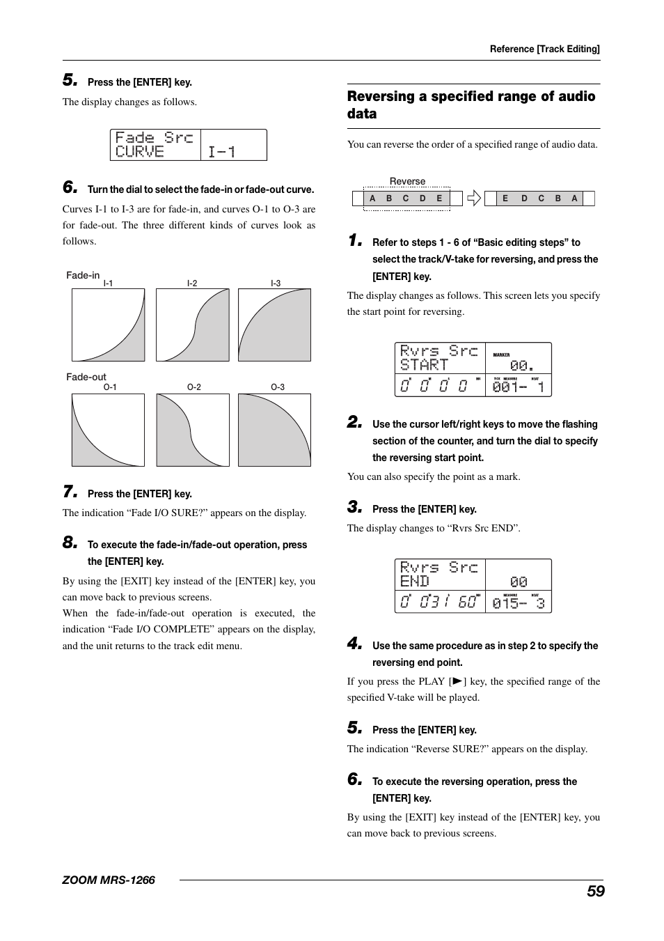 I-1 fade src fade src curve curve, Rvrs src rvrs src start start, Rvrs src rvrs src end end | Zoom MRS-1266 User Manual | Page 59 / 192