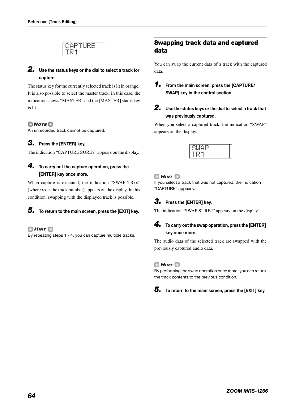 Capture capture tr1 tr1 swap swap tr1 tr1 | Zoom MRS-1266 User Manual | Page 64 / 192