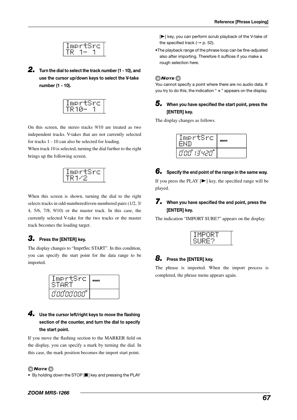 Imprtsrc imprtsrc end end, Import import sure? sure | Zoom MRS-1266 User Manual | Page 67 / 192