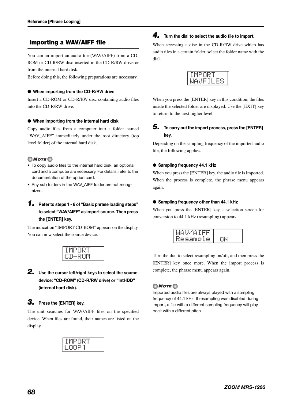 Wav/aiff wav/aiff resample resample | Zoom MRS-1266 User Manual | Page 68 / 192