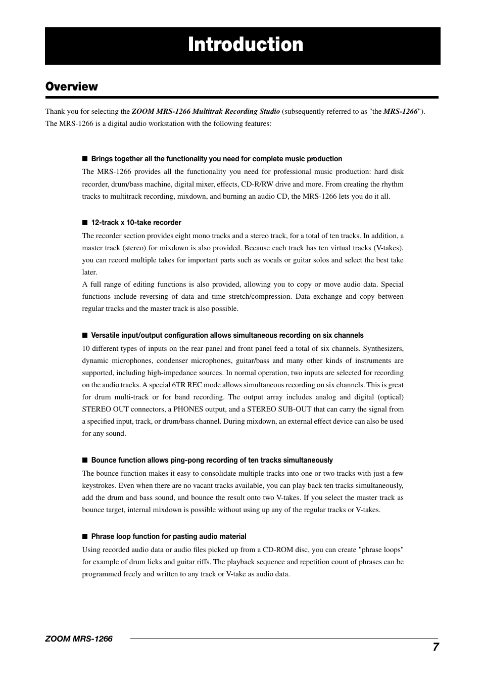 Introduction, Overview | Zoom MRS-1266 User Manual | Page 7 / 192