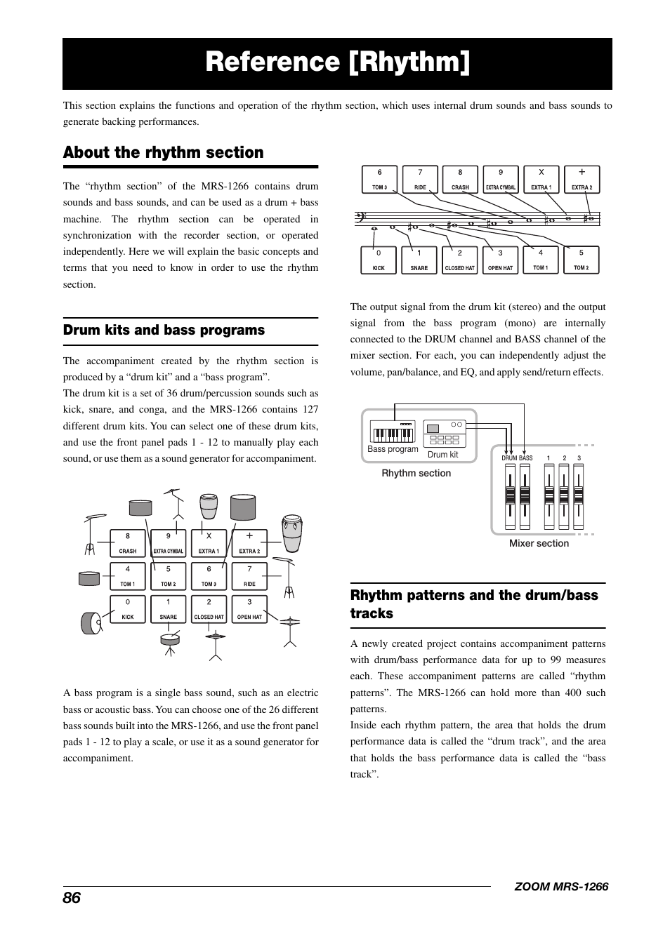 Reference [rhythm, Drum kits and bass programs, Rhythm patterns and the drum/bass tracks | Zoom MRS-1266 User Manual | Page 86 / 192