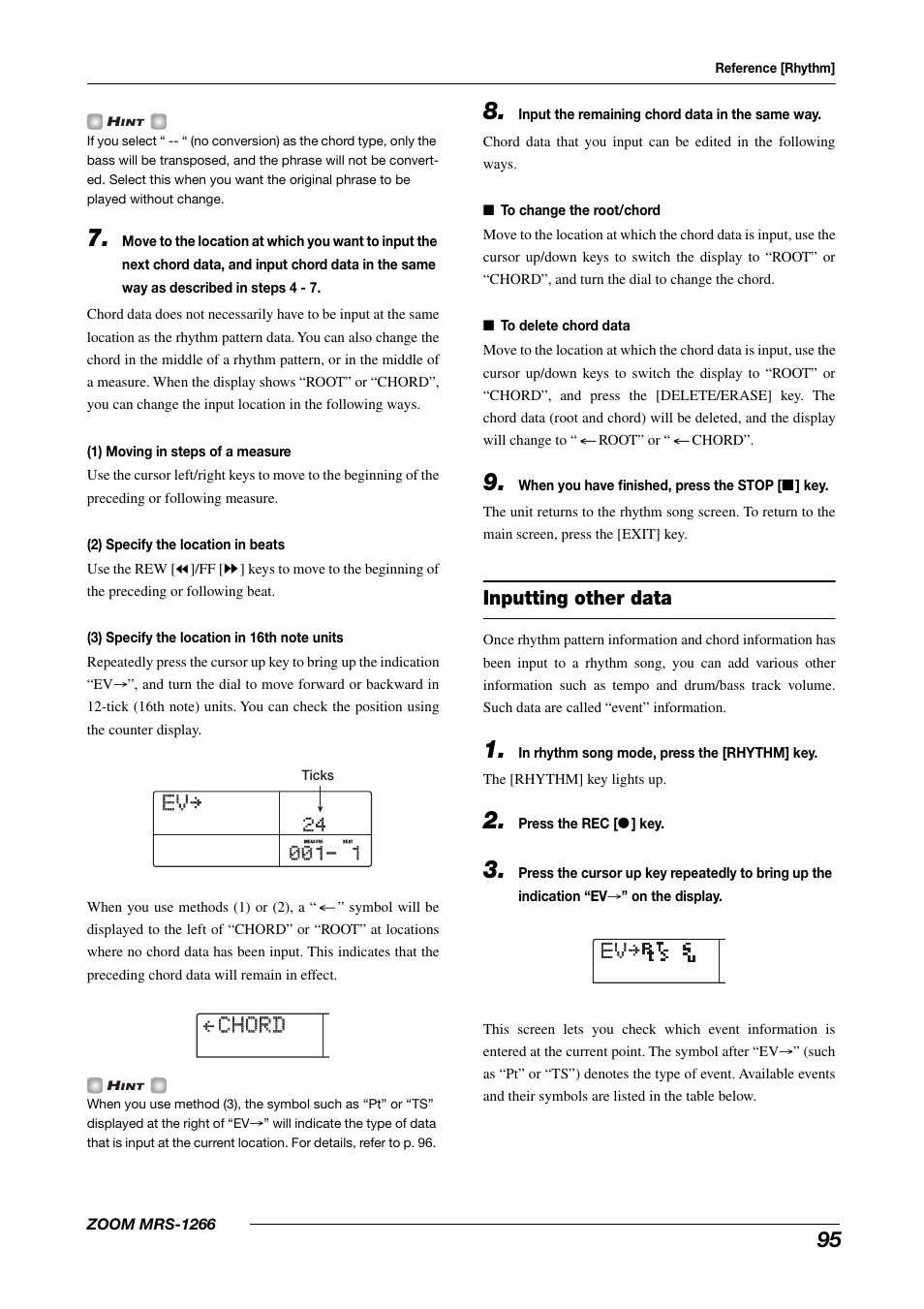 Ev evå, Chord, Chord å ev evе | Inputting other data | Zoom MRS-1266 User Manual | Page 95 / 192
