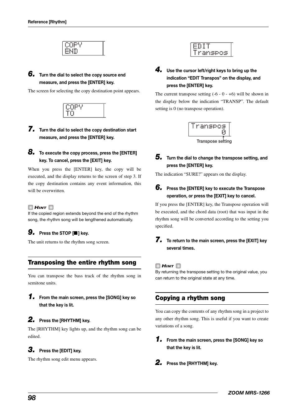Transpos transpos 0 0 | Zoom MRS-1266 User Manual | Page 98 / 192