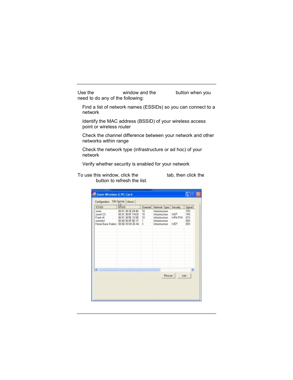 Using site survey and rescan | Zoom 4412A User Manual | Page 31 / 48