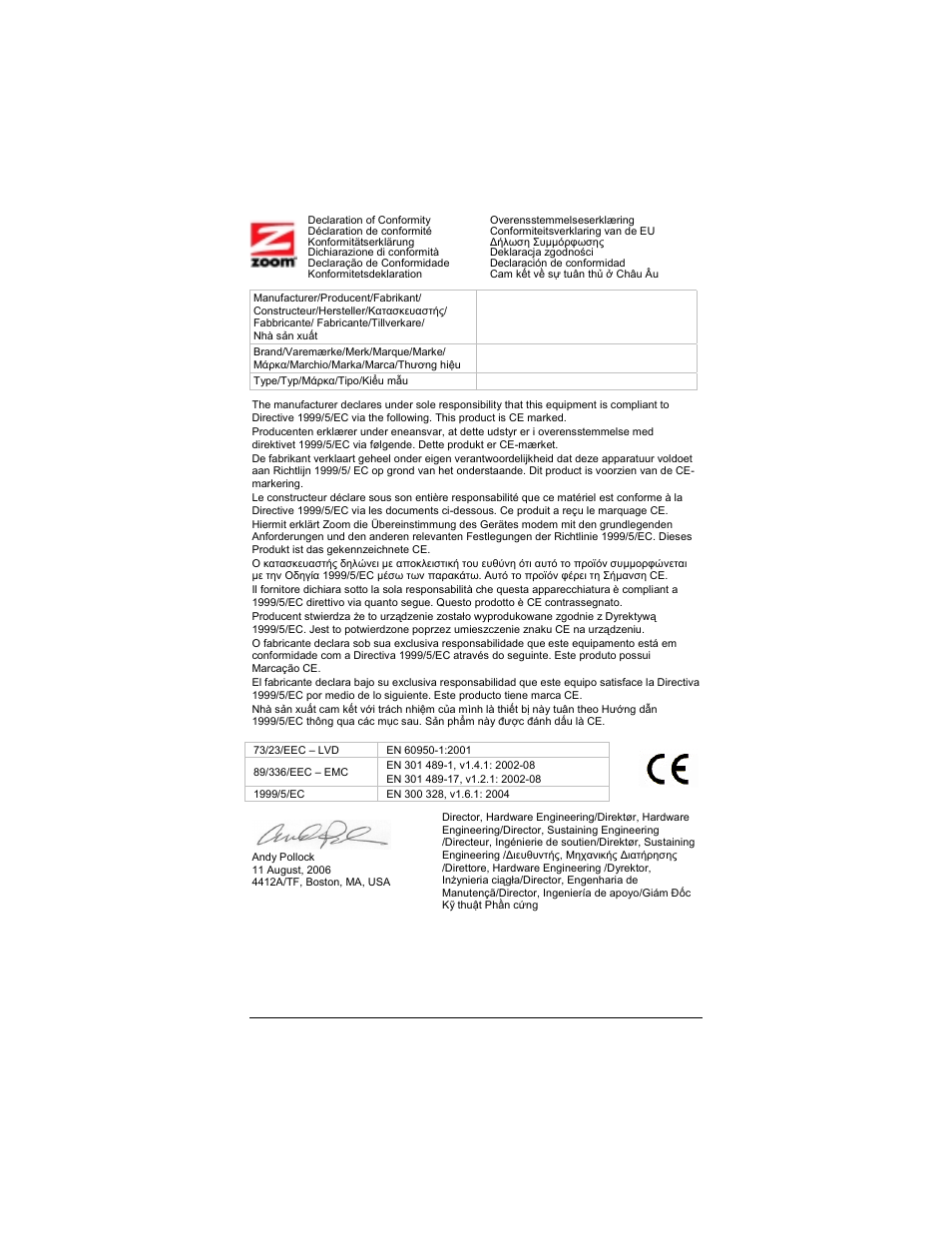 Appendix d: regulatory information 47 | Zoom 4412A User Manual | Page 47 / 48