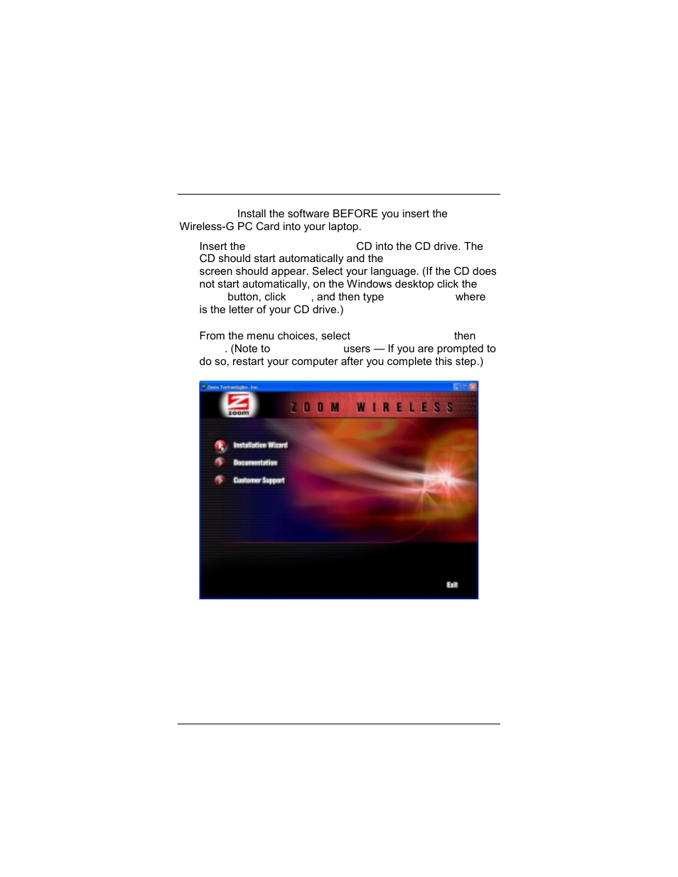 Installing the wireless-g pc card adapter | Zoom 4412A User Manual | Page 5 / 48