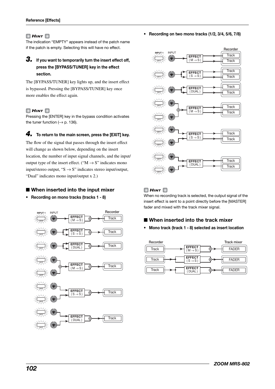When inserted into the input mixer, When inserted into the track mixer | Zoom MRS-802 User Manual | Page 102 / 172