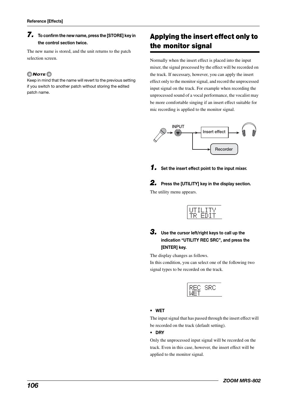 Applying the insert effect only to the, Monitor signal | Zoom MRS-802 User Manual | Page 106 / 172